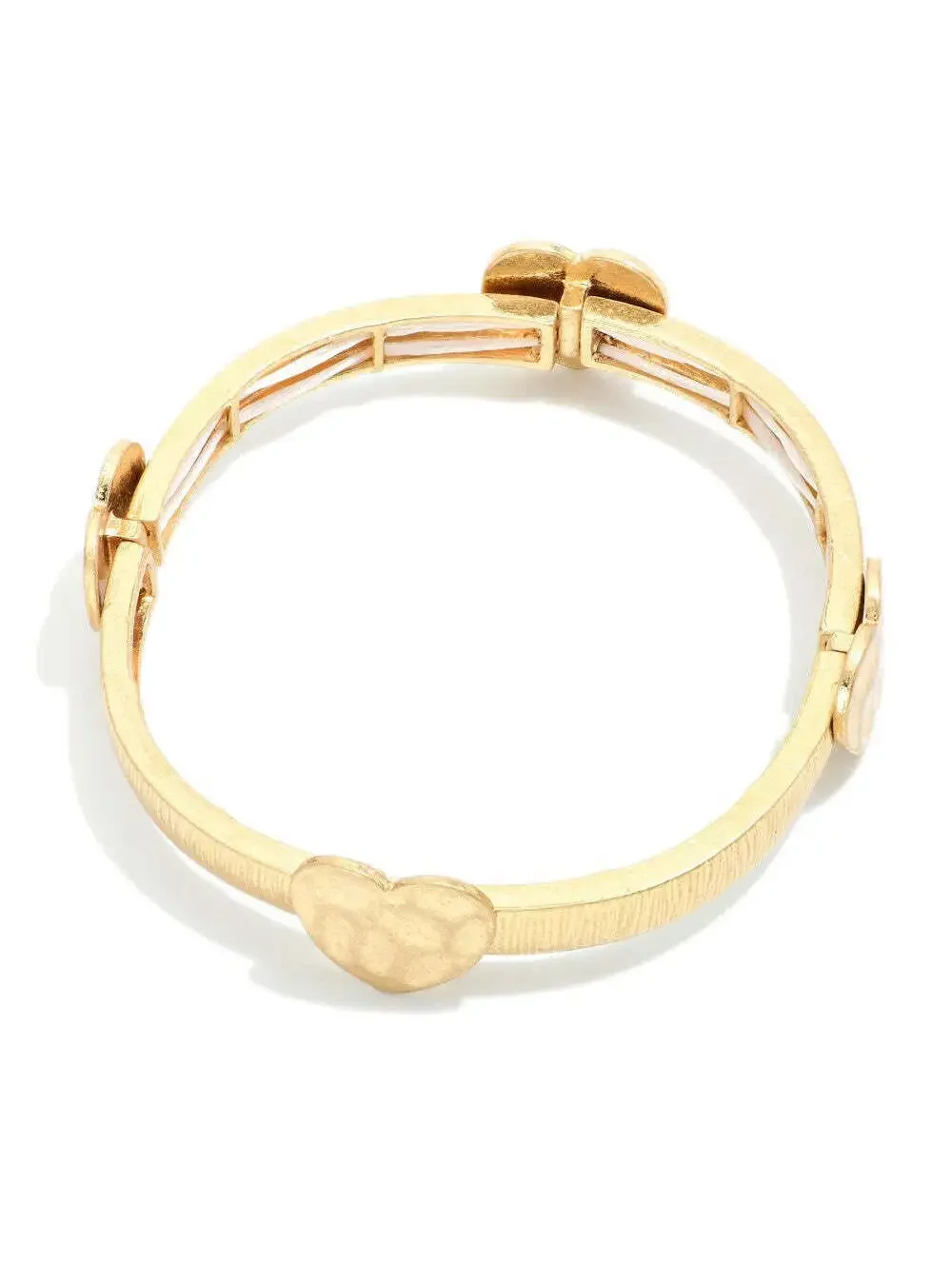 Gold Heart Station Stretch Bangle Bracelet